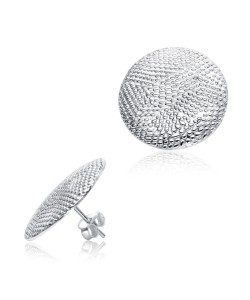 Textured Disc Circle Silver Ear Stud STS-5613